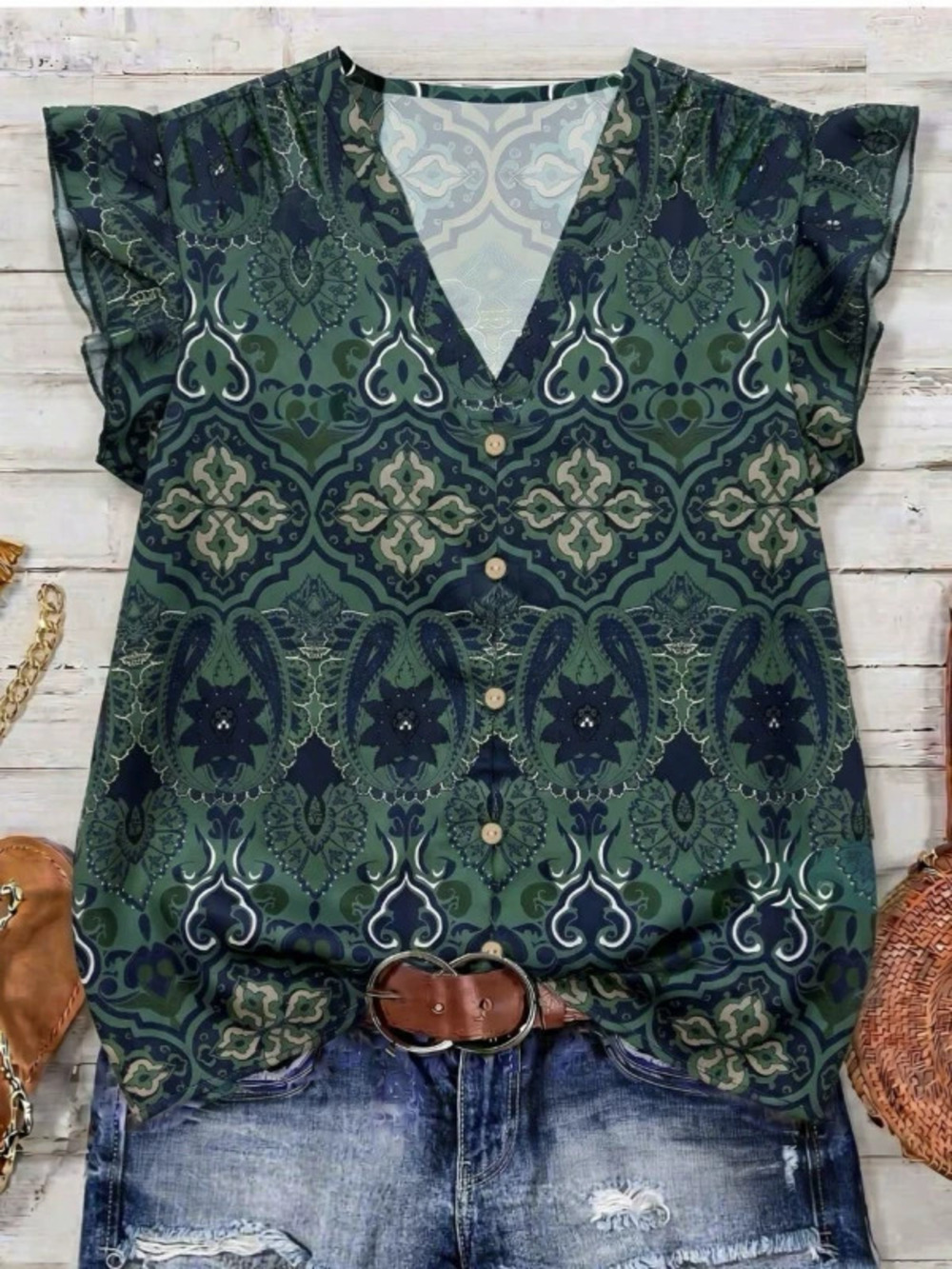 ZARA Vintage Short Sleeve Loose Boho Ethnic Vacation Shirt